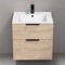 24 Inch Floating Bathroom Vanity, Modern, Brown Oak